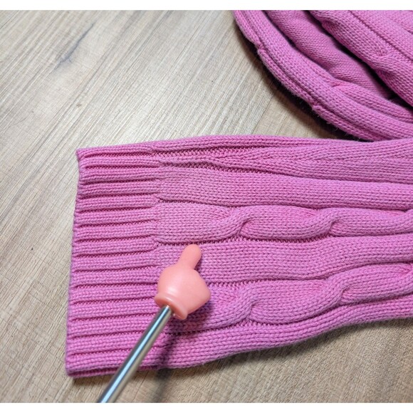 Chaps Size L Cardigan Shawl Collar Cotton Sweater Cable Knit Pink Old Money Chic - Picture 8 of 8